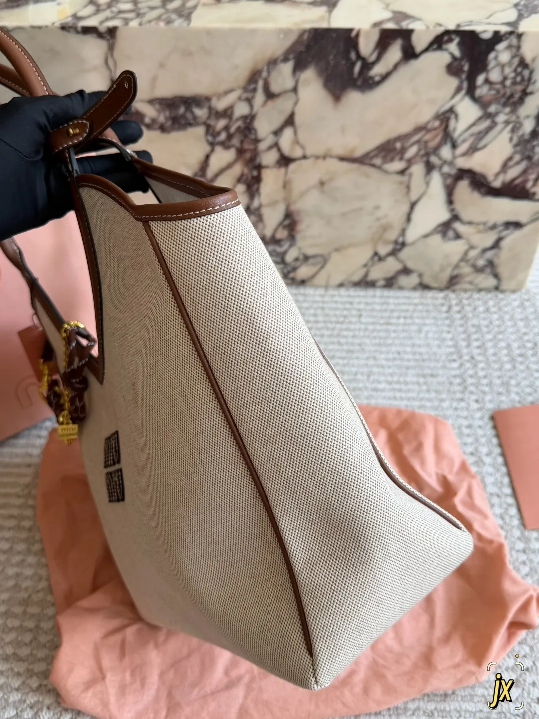 Miu Miu Canvas and Leather Tote Bag D37018354 — view 4