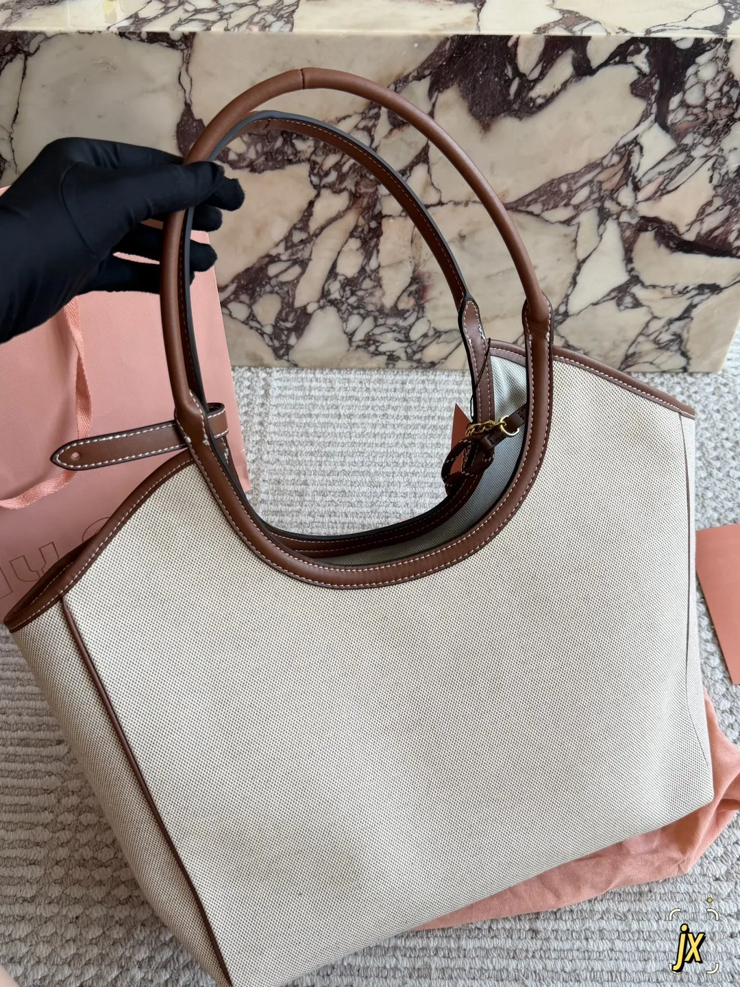 Miu Miu Canvas and Leather Tote Bag D37018354 — view 5