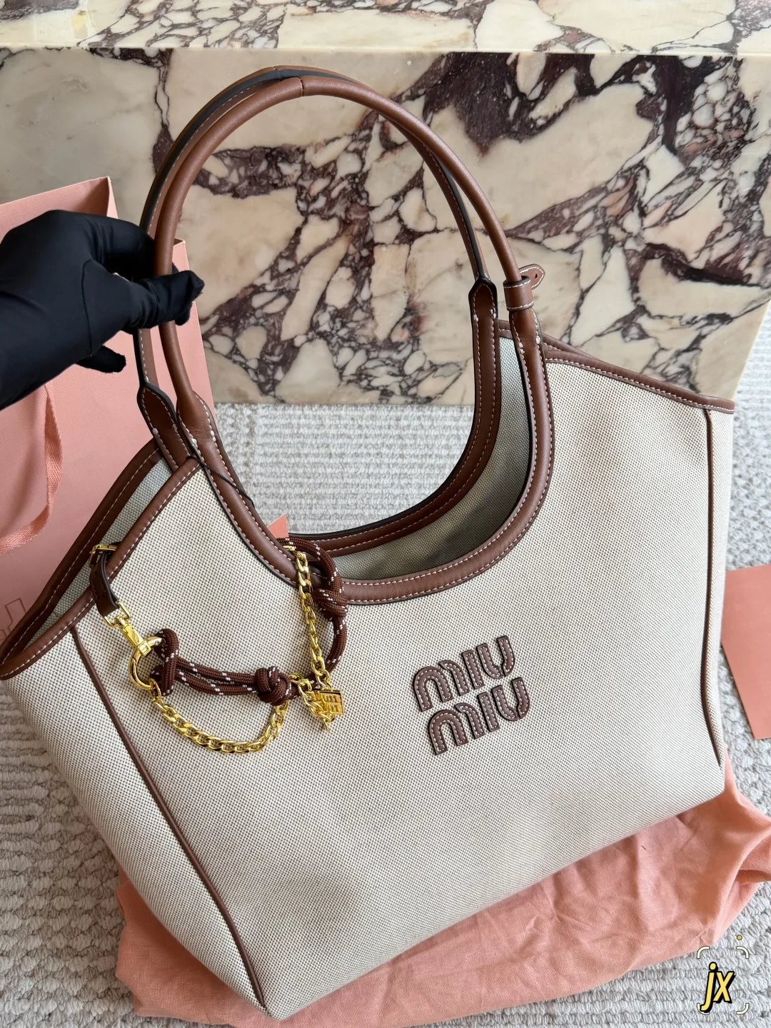 Miu Miu Canvas and Leather Tote Bag D37018354 — view 6