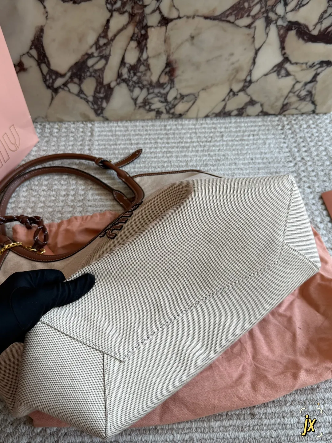 Miu Miu Canvas and Leather Tote Bag D37018354 — view 7