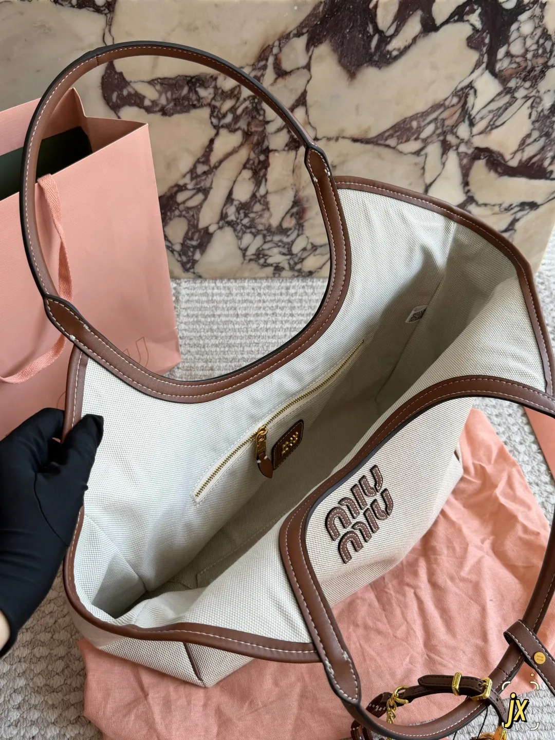 Miu Miu Canvas and Leather Tote Bag D37018354 — view 8