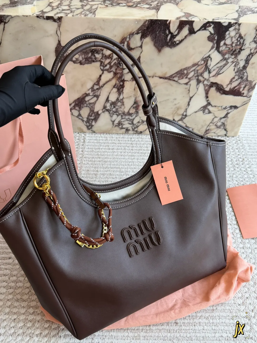 Miu Miu Canvas and Leather Tote Bag D37018354 — view 10