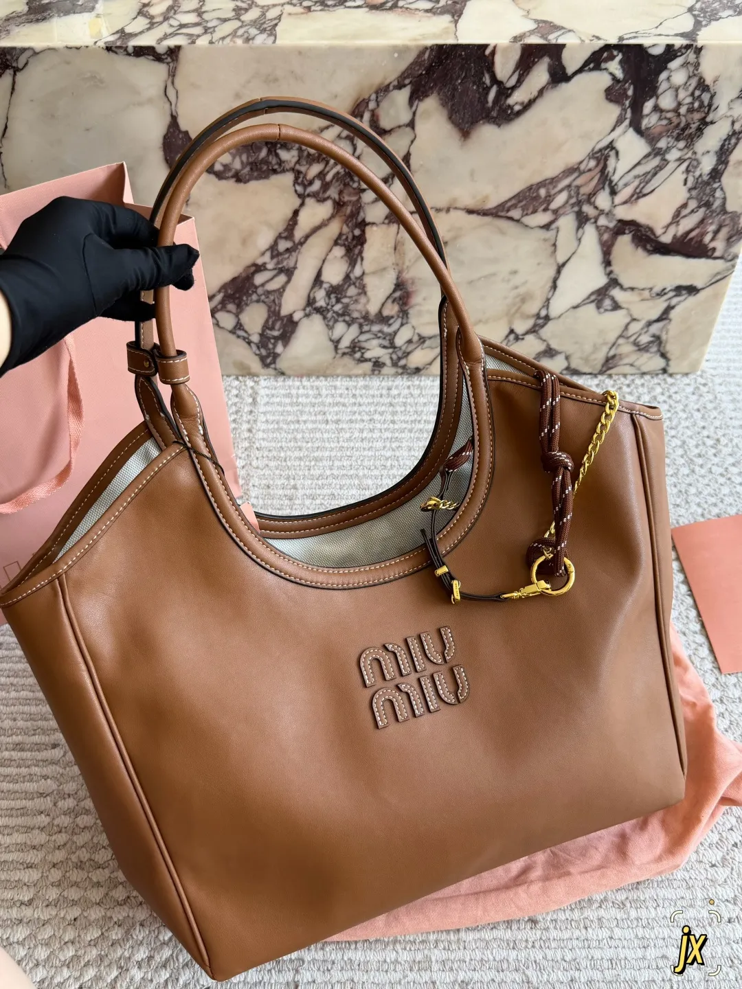 Miu Miu Canvas and Leather Tote Bag D37018354 — view 13