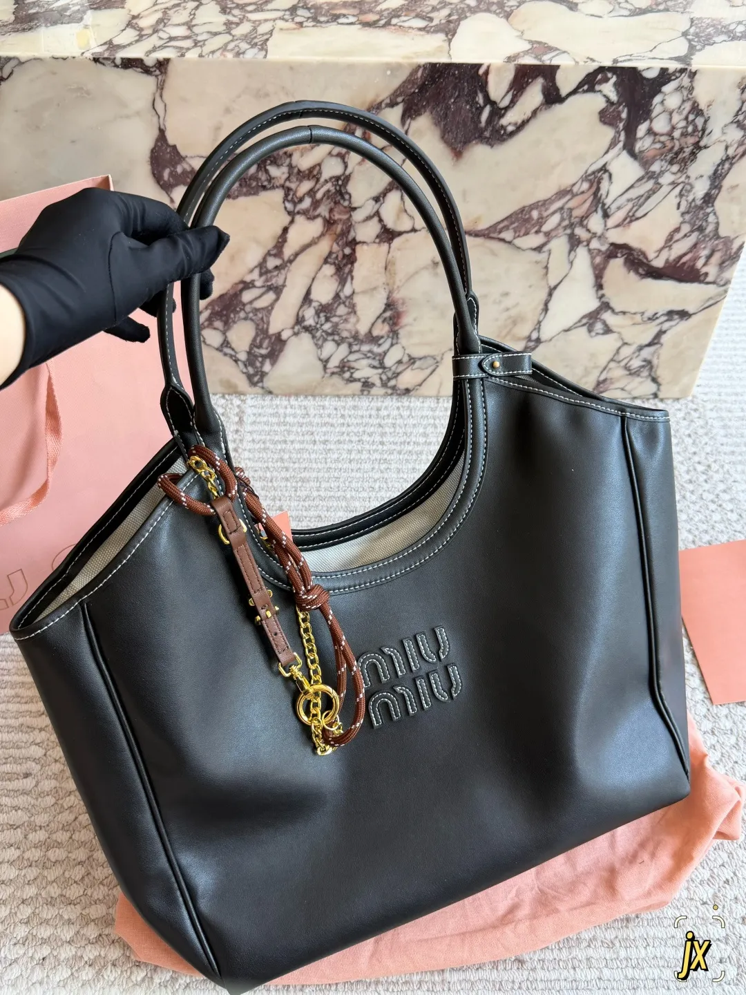 Miu Miu Canvas and Leather Tote Bag D37018354 — view 11
