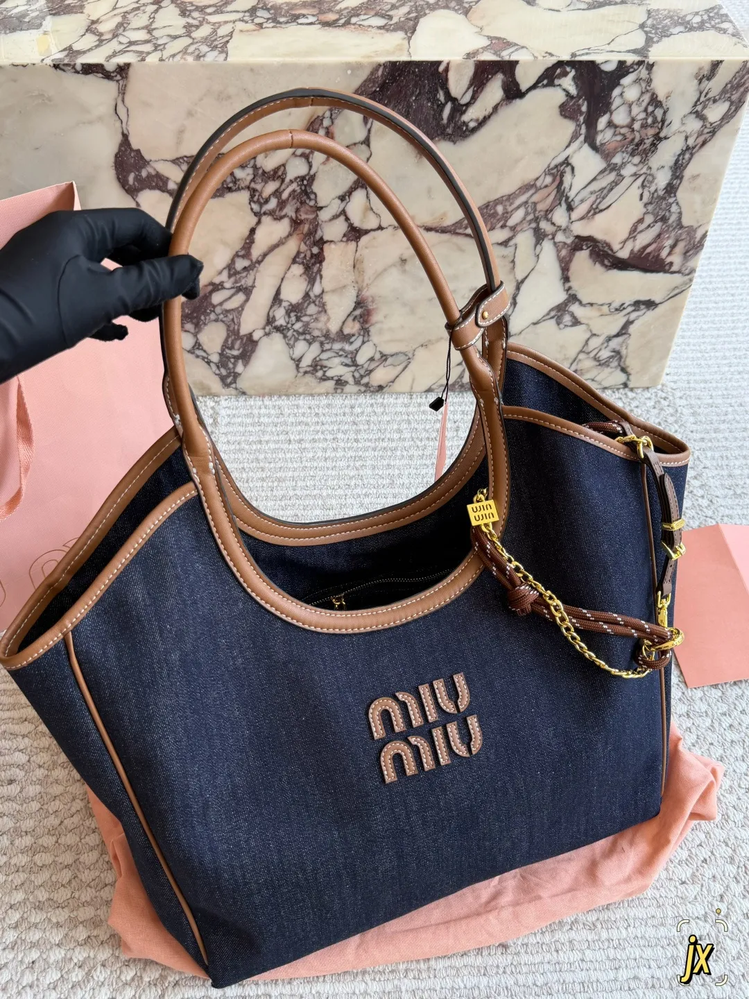Miu Miu Canvas and Leather Tote Bag D37018354 — view 12