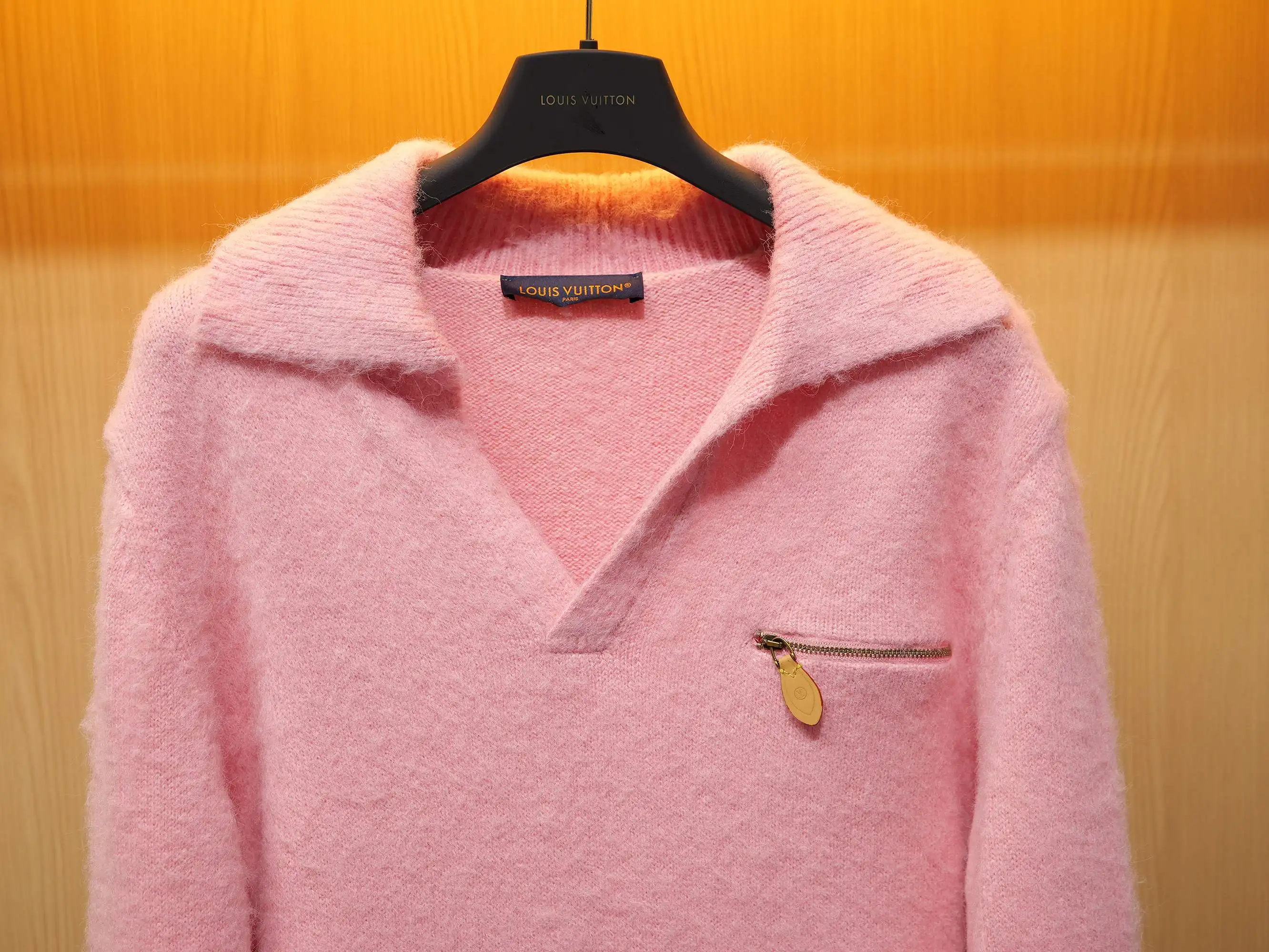 Brushed Knit Pullover with Leather Trim D30522714 — view 3