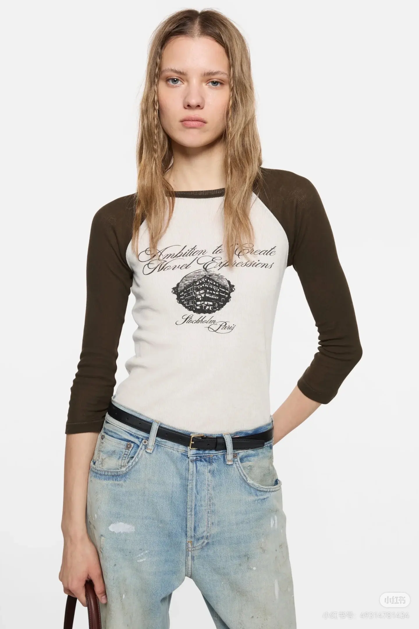 Raglan Sleeve Graphic Ribbed T-Shirt D13523725