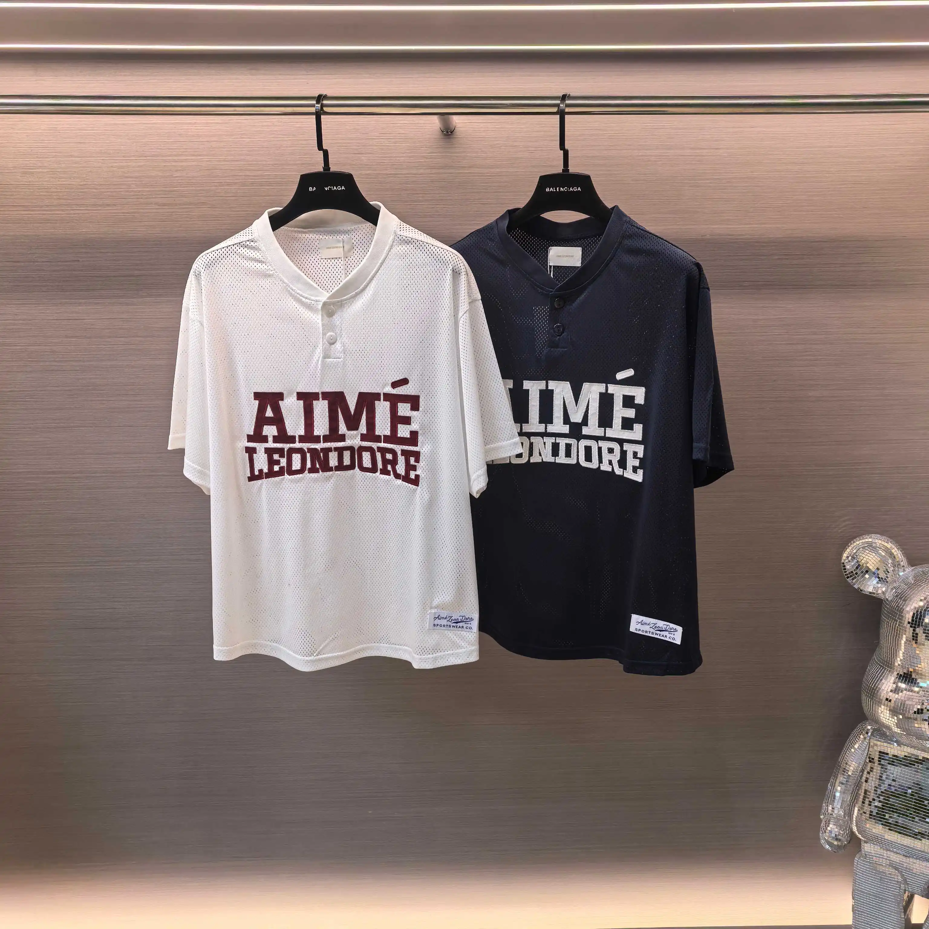 Logo-Print Mesh Henley T-Shirt D13523762