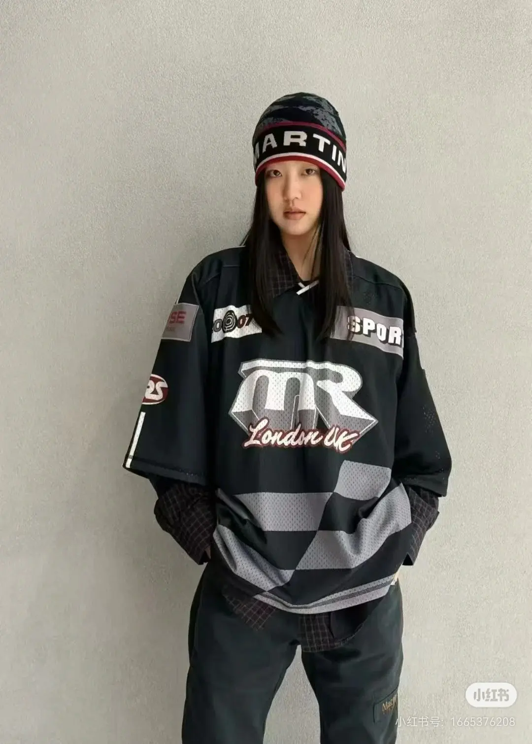 Oversized Striped Mesh Football Jersey D14523790