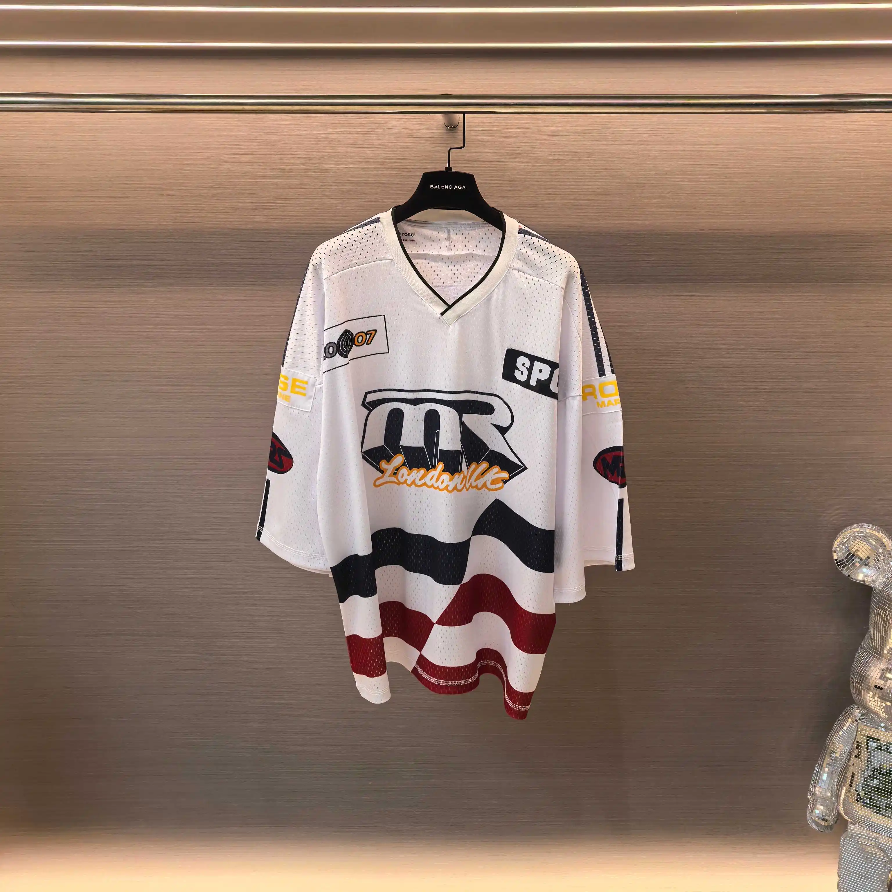 Oversized Striped Mesh Football Jersey D14523787