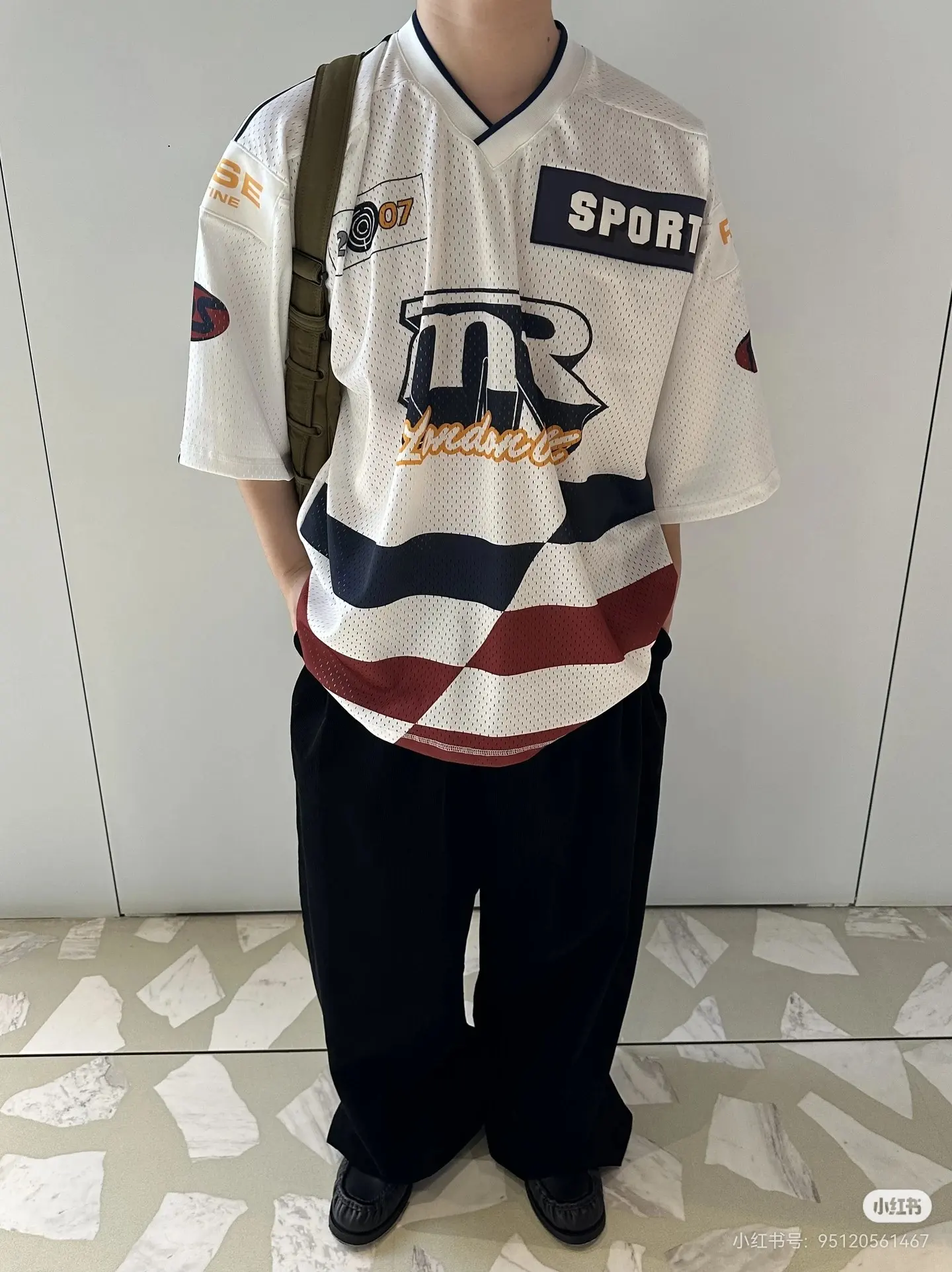 Oversized Striped Mesh Football Jersey D14523786 — view 5