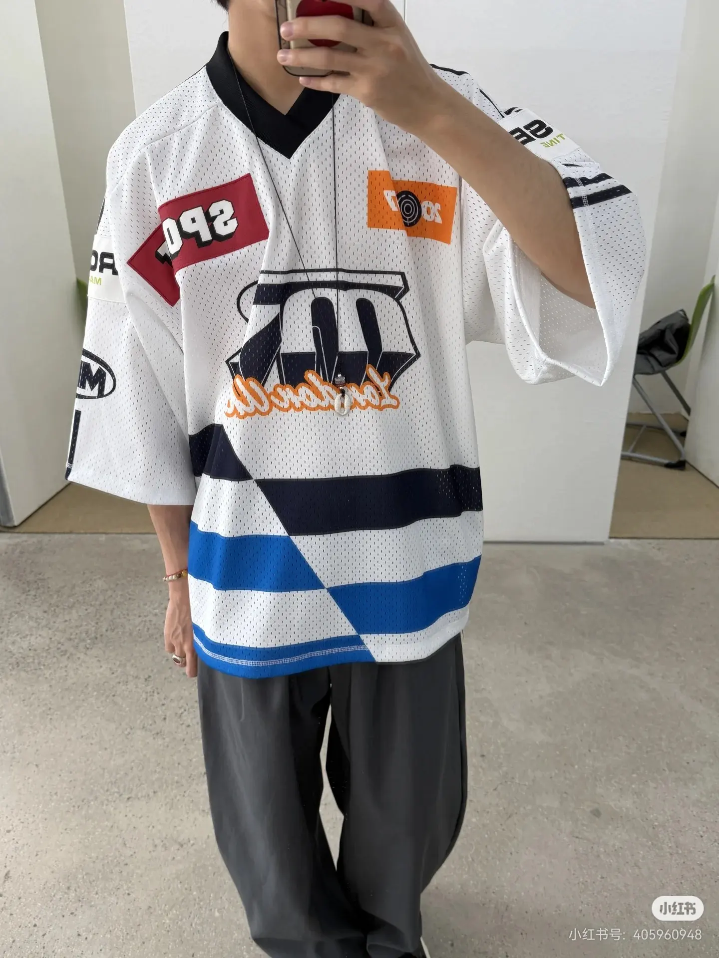 Oversized Striped Mesh Football Jersey D14523788 — view 7