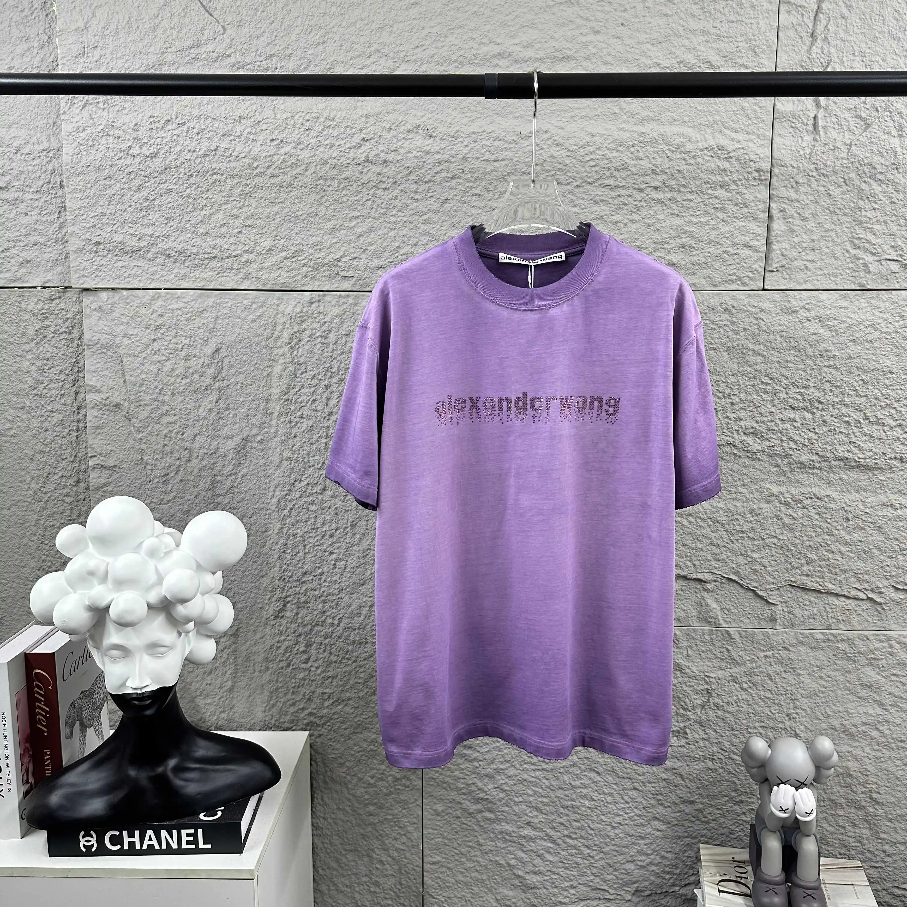 Hot-Fix Crystal Logo Washed Cotton T-Shirt D14512499