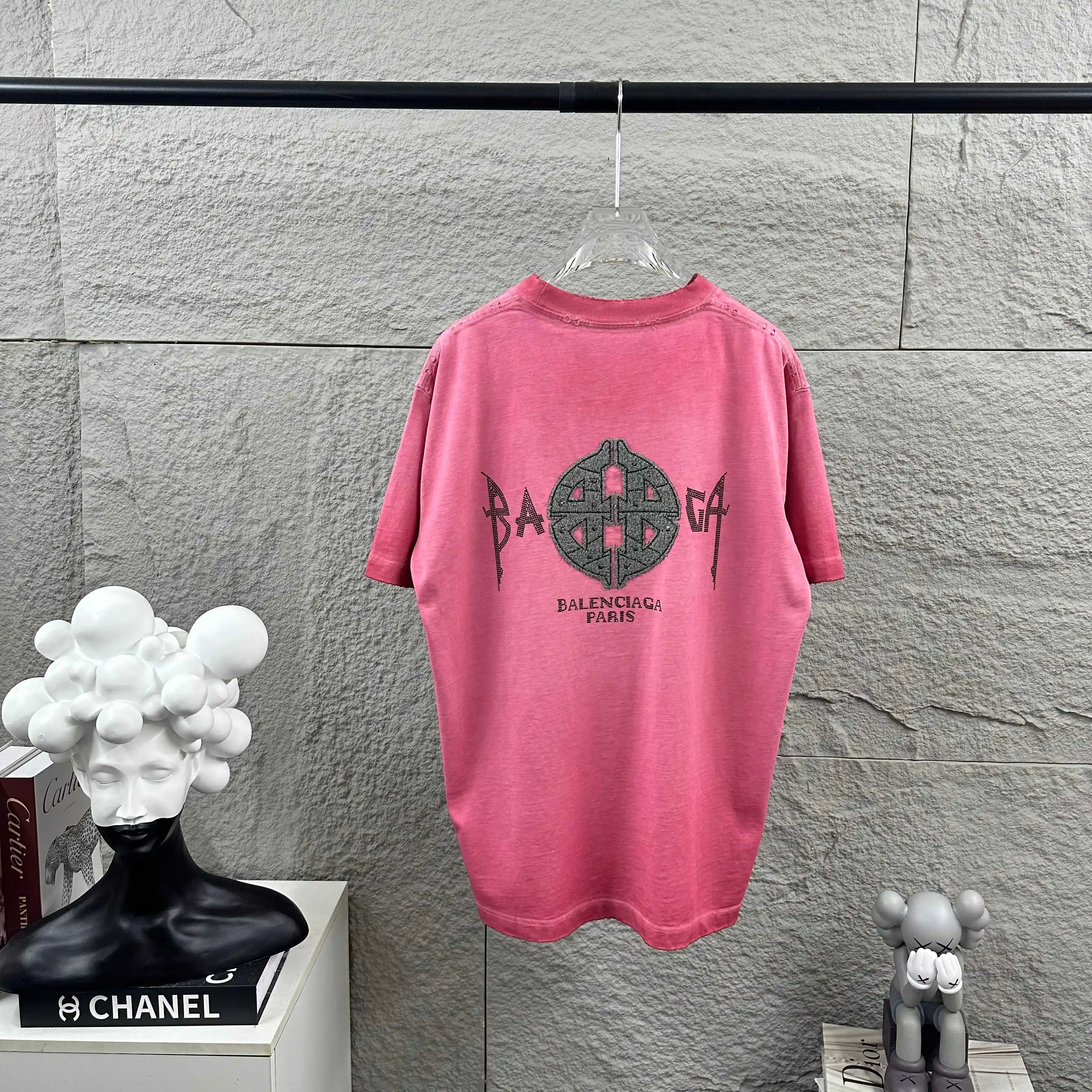 Distressed Rhinestone Logo Cotton T-Shirt D15012479
