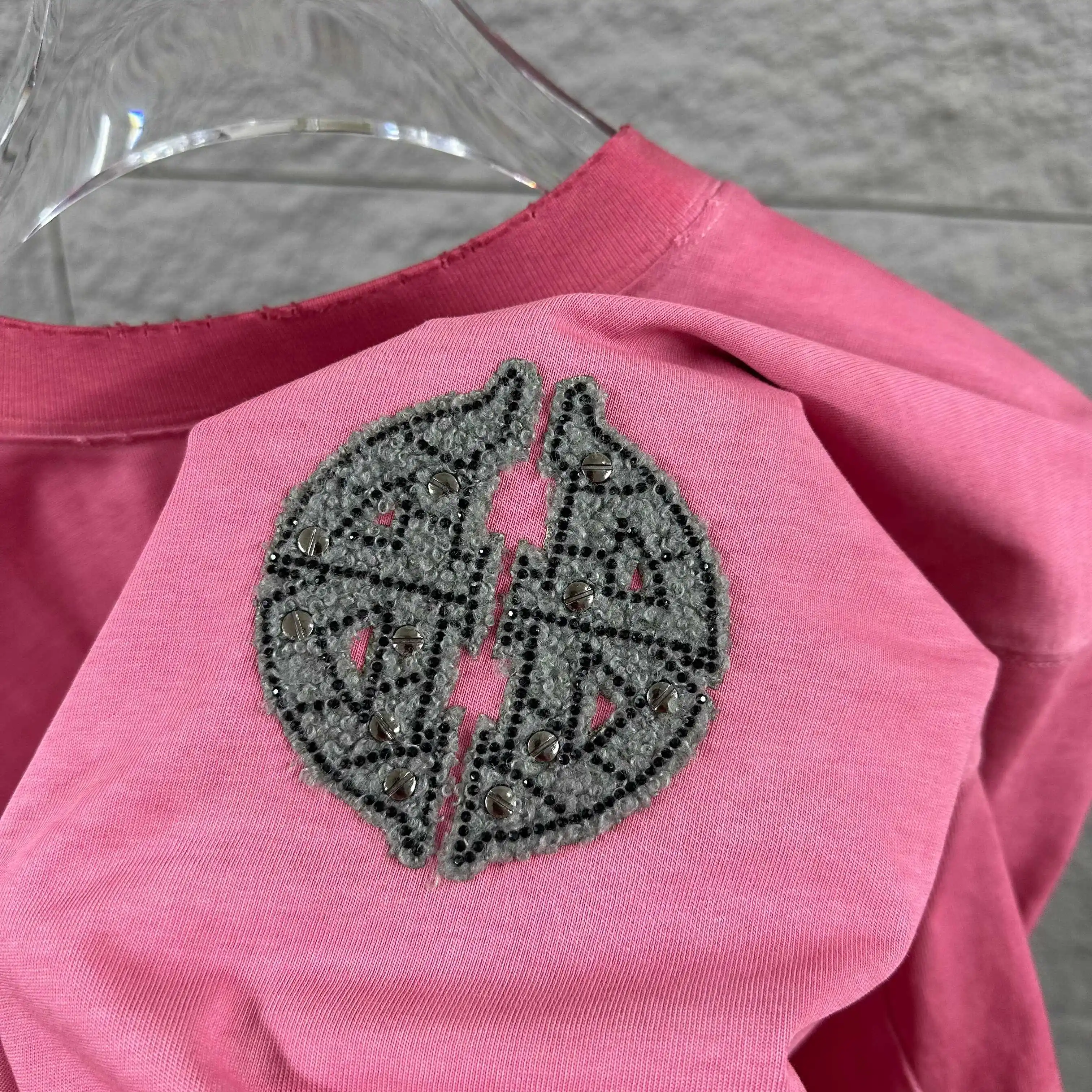 Distressed Rhinestone Logo Cotton T-Shirt D15012479 — view 3