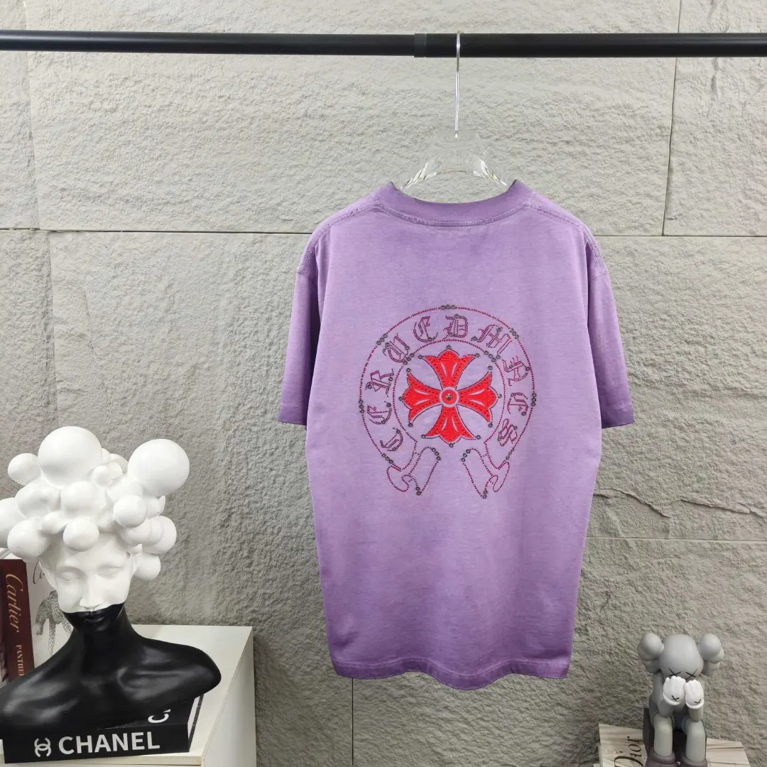Distressed Rhinestone Logo Cotton T-Shirt D15019662