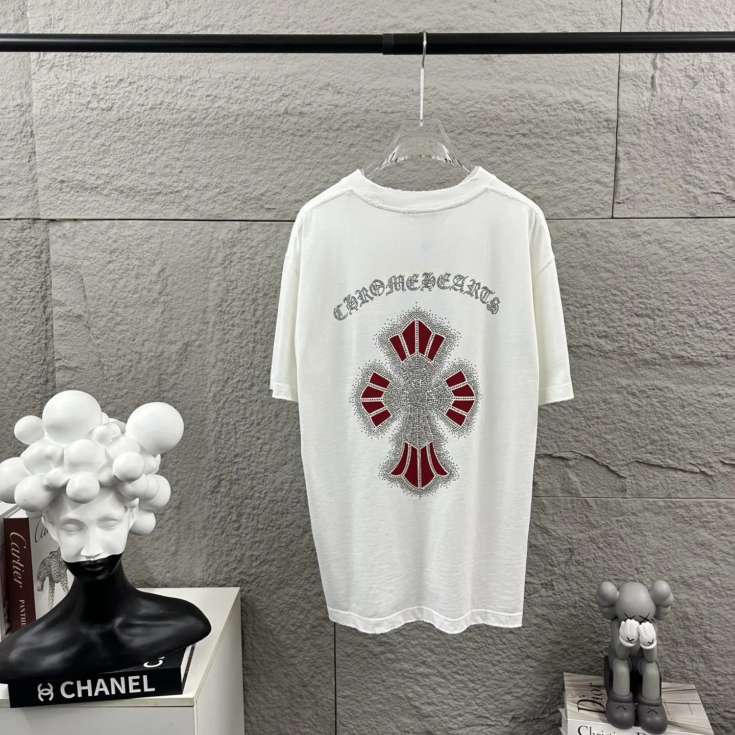 Chrome Hearts Distressed Rhinestone Cross T-Shirt D15019726