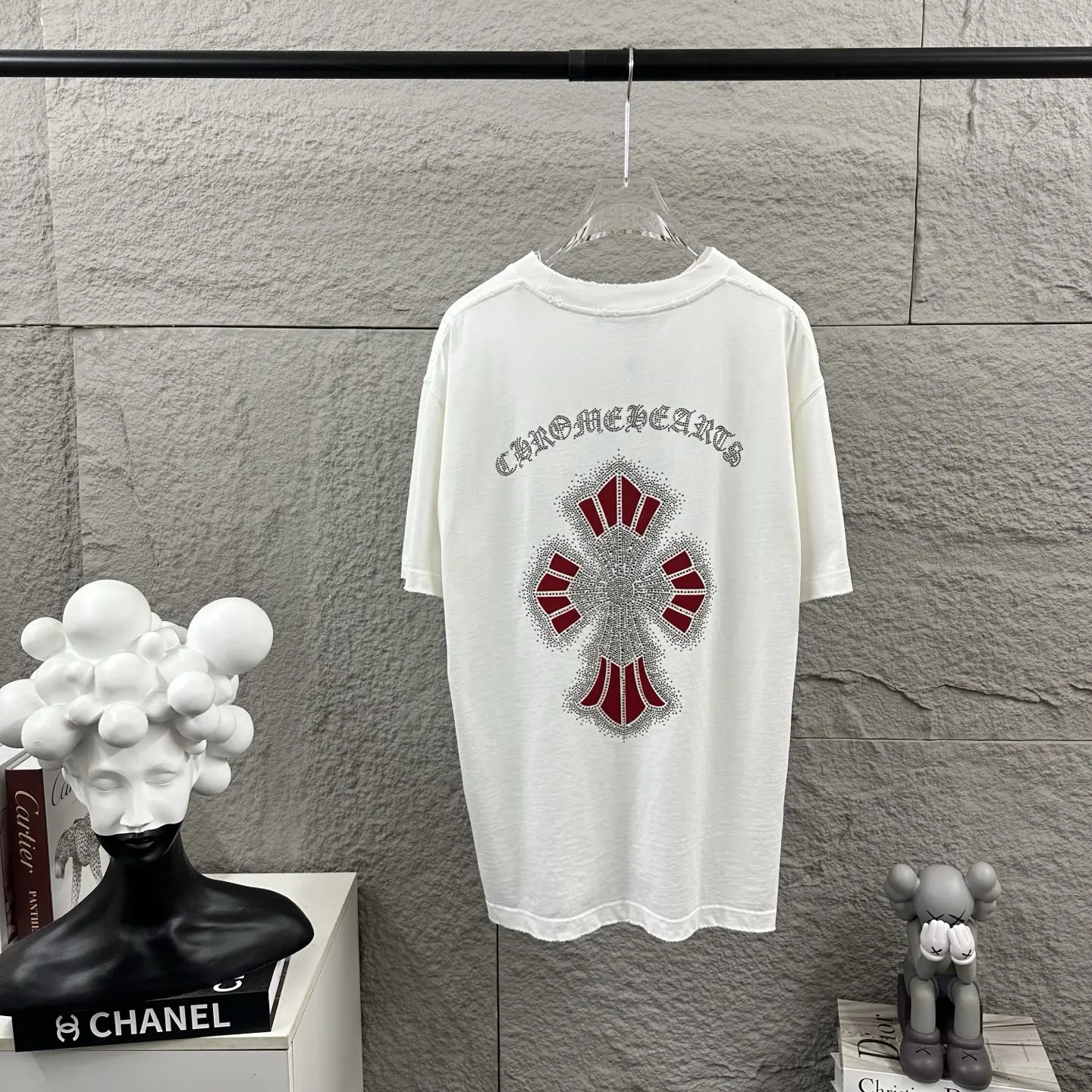 Chrome Hearts Distressed Rhinestone Cross T-Shirt D15019726