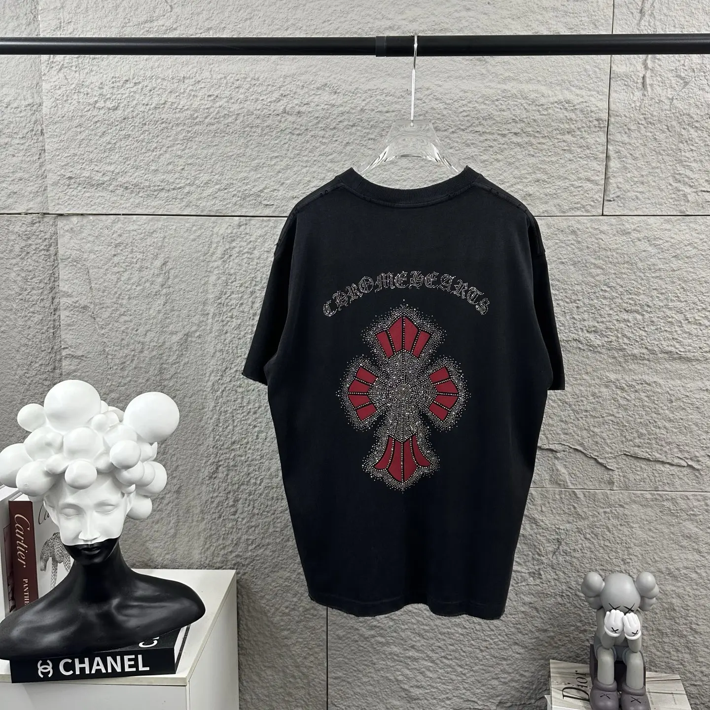 Chrome Hearts Distressed Rhinestone Cross T-Shirt D15019727