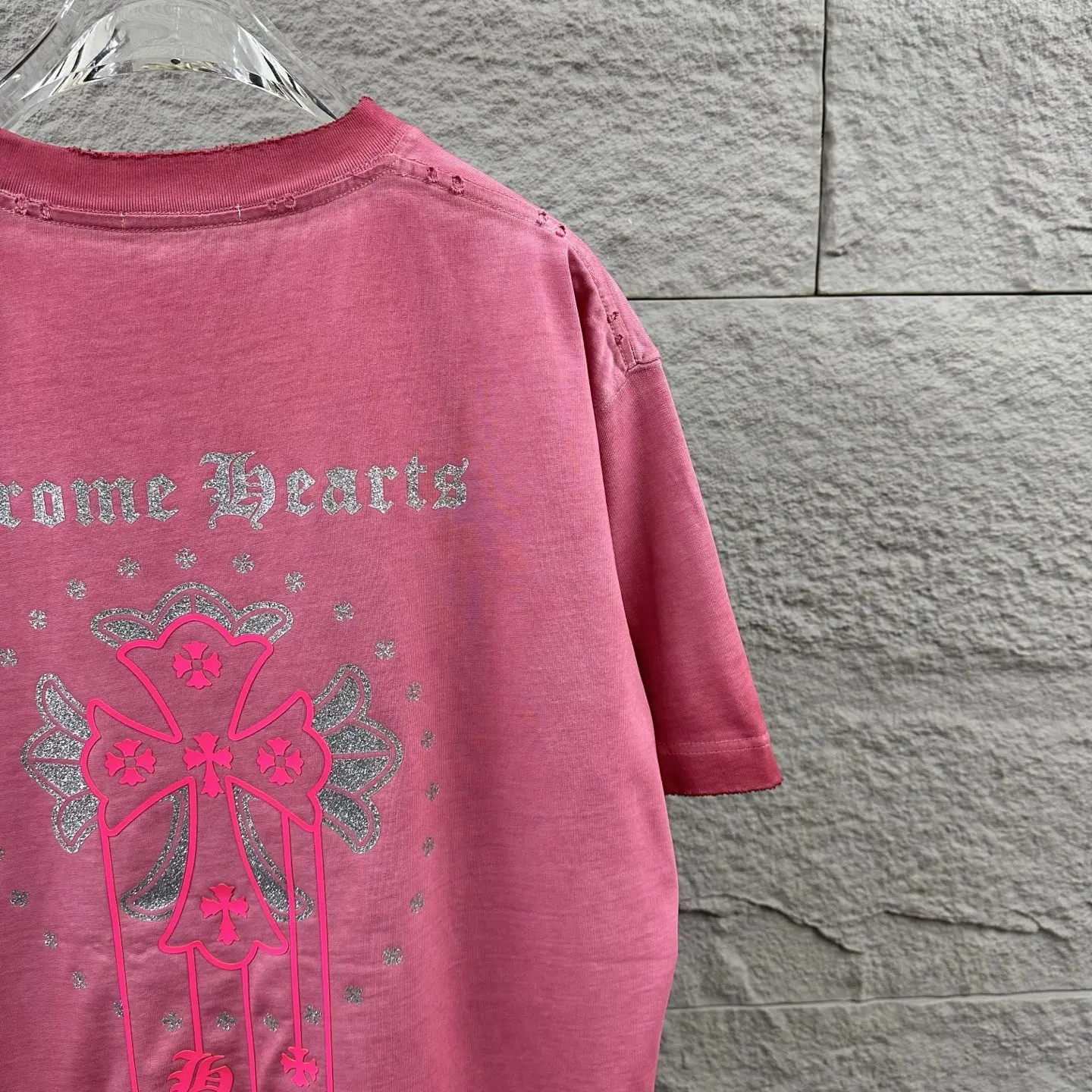 Rhinestone Logo Distressed Cotton T-Shirt D15019720 — view 7