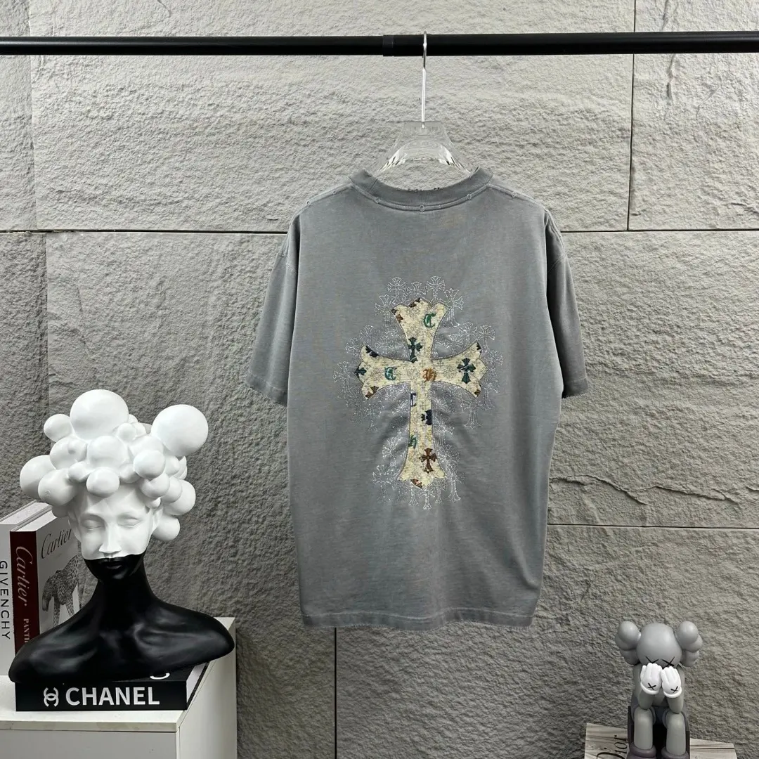 Embellished Cross Patch Washed Cotton T-Shirt D15019682