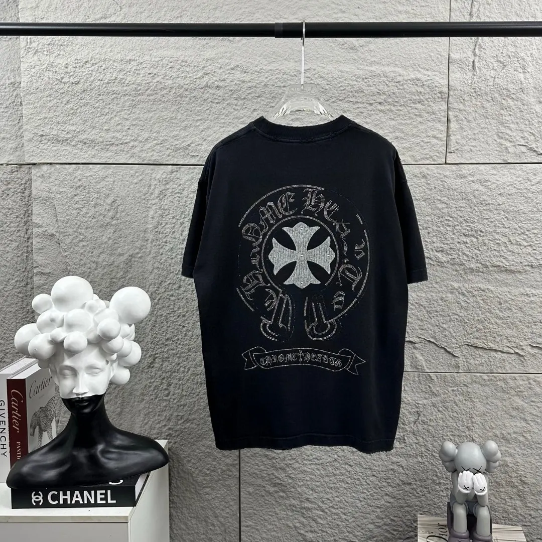 Rhinestone Horseshoe Logo Washed Cotton T-Shirt D15019648