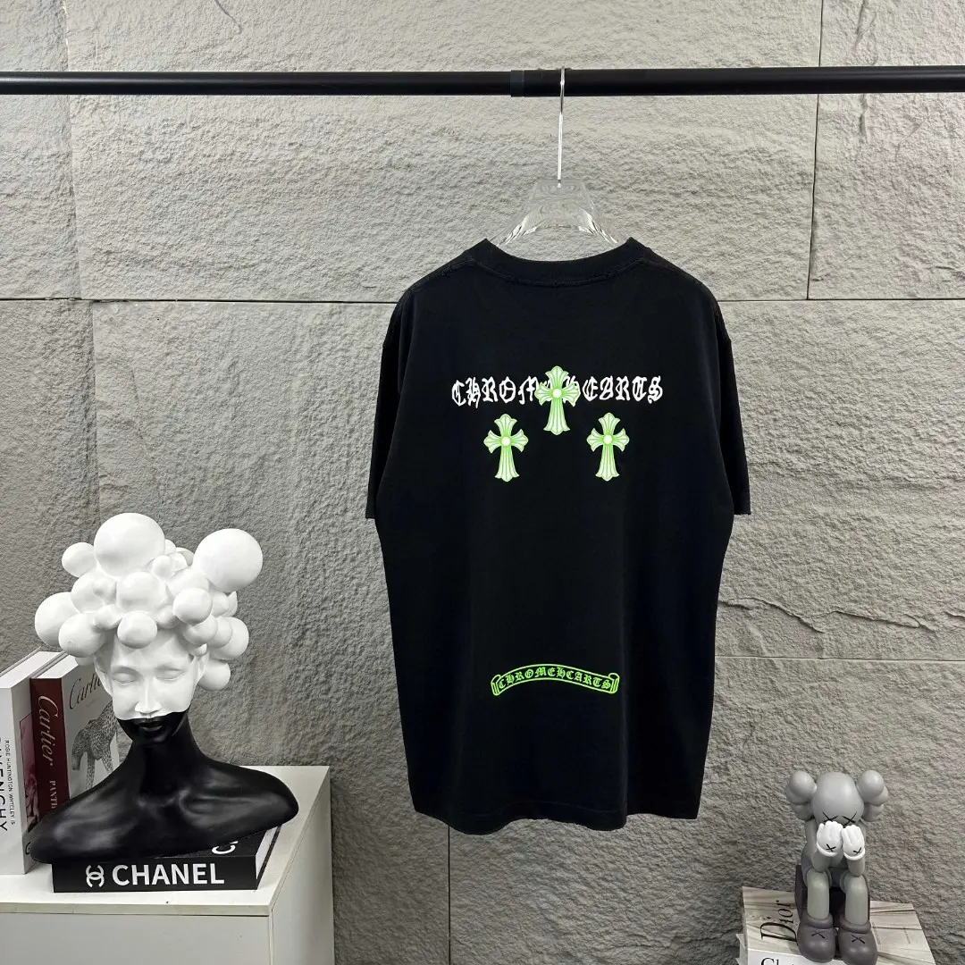 Distressed Rhinestone Logo Cotton T-Shirt D15019685