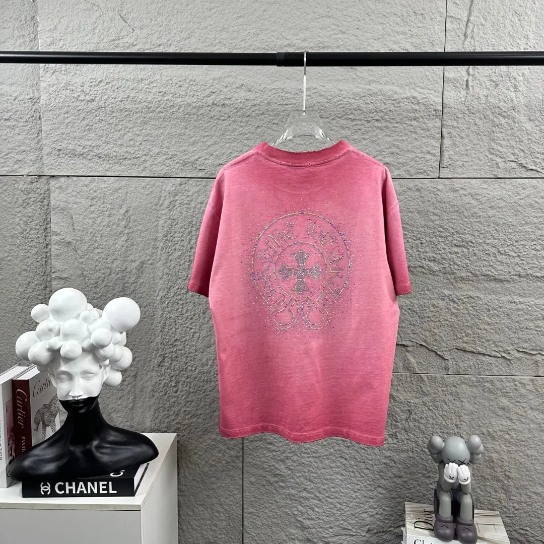 Rhinestone Logo Washed Cotton T-Shirt D15019659