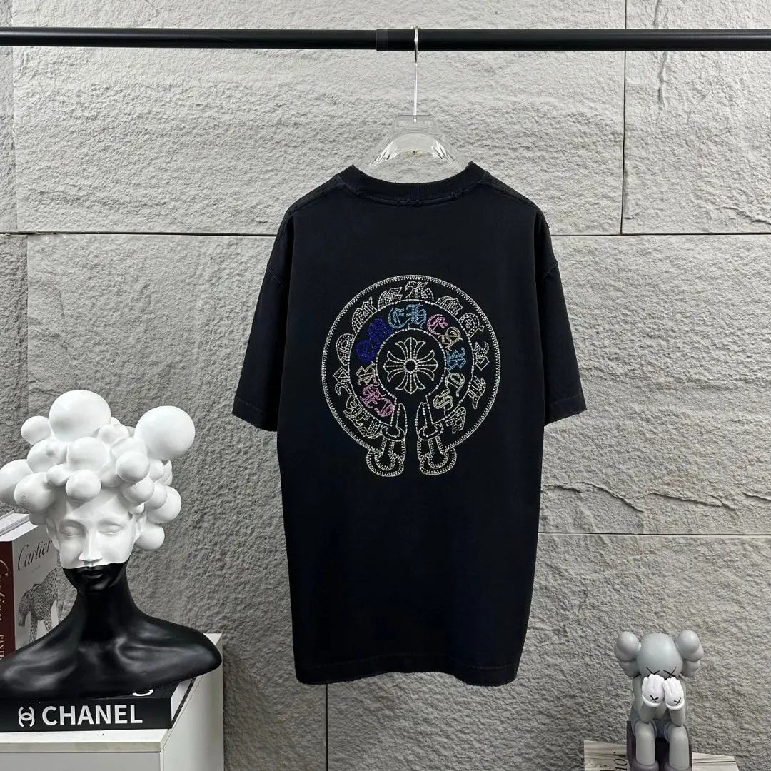 Rhinestone Horseshoe Logo Washed Cotton T-Shirt D15019700