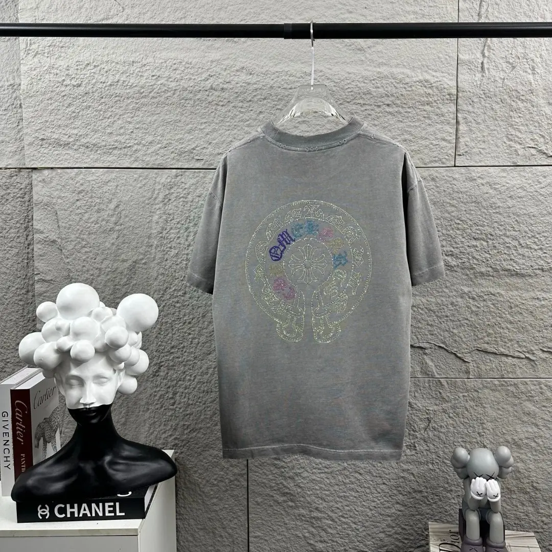 Rhinestone Horseshoe Logo Washed Cotton T-Shirt D15019701