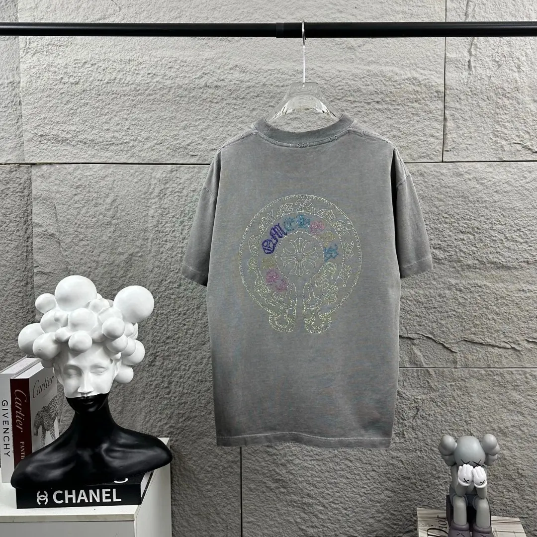 Rhinestone Horseshoe Logo Washed Cotton T-Shirt D15019701