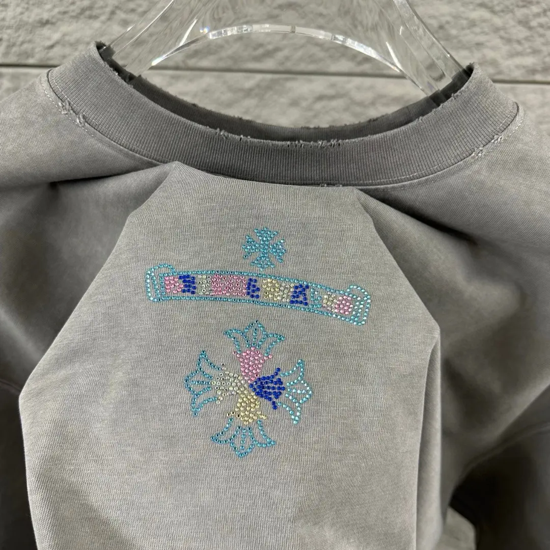 Rhinestone Horseshoe Logo Washed Cotton T-Shirt D15019701 — view 3