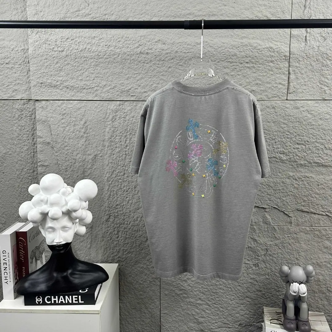 Distressed Rhinestone Cross Cotton T-Shirt D15019691