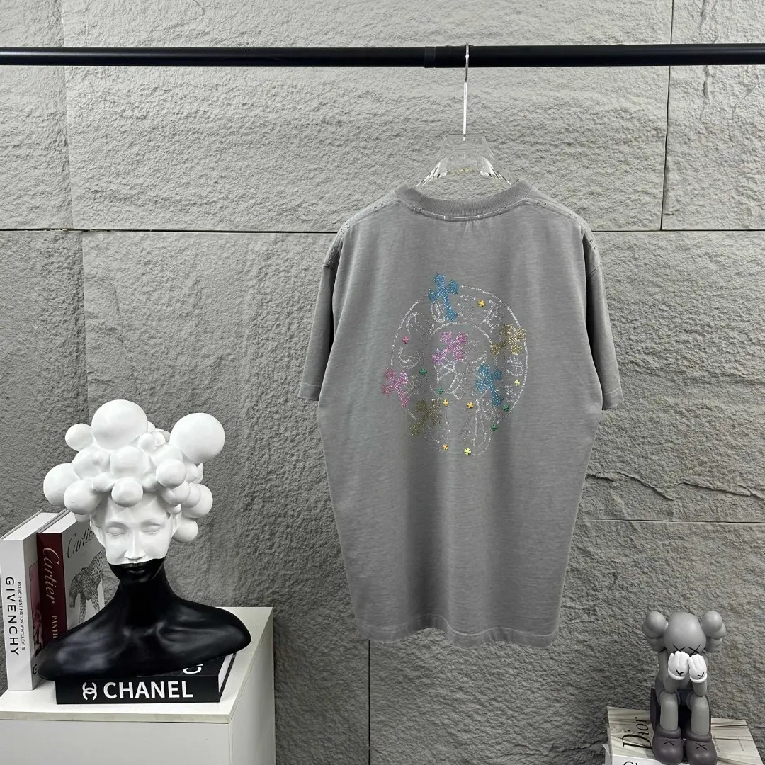 Distressed Rhinestone Cross Cotton T-Shirt D15019691