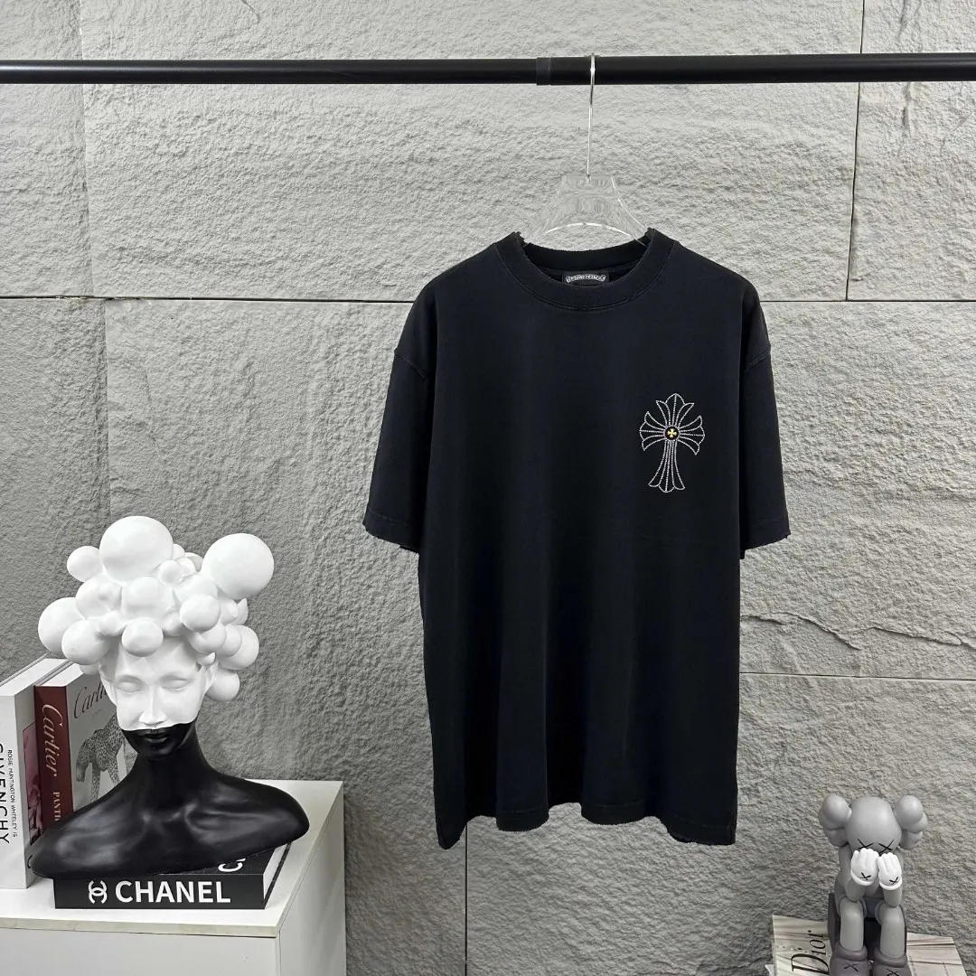 Rhinestone Cross Motif Washed Cotton T-Shirt D15019696 — view 2
