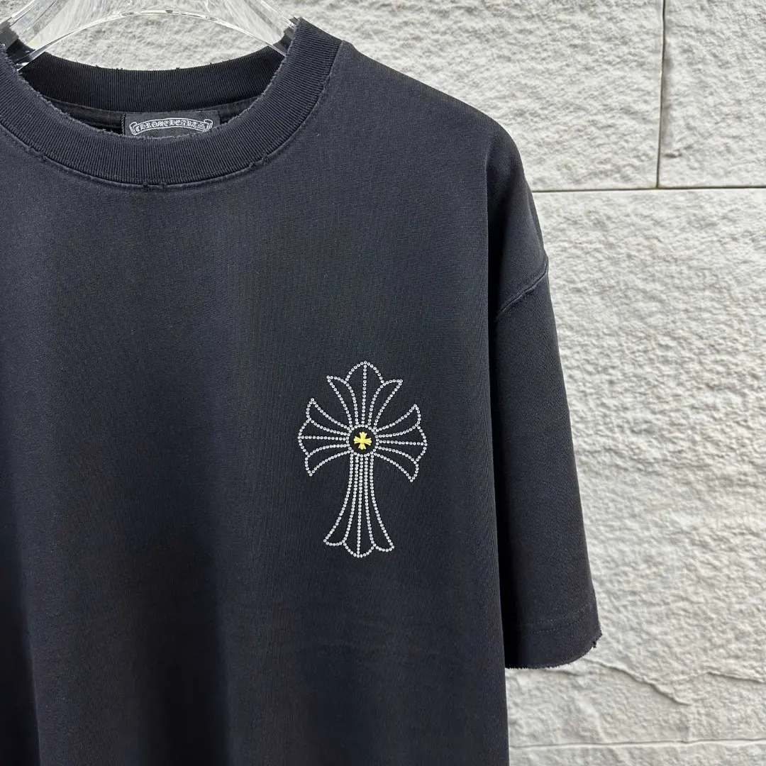 Rhinestone Cross Motif Washed Cotton T-Shirt D15019696 — view 4