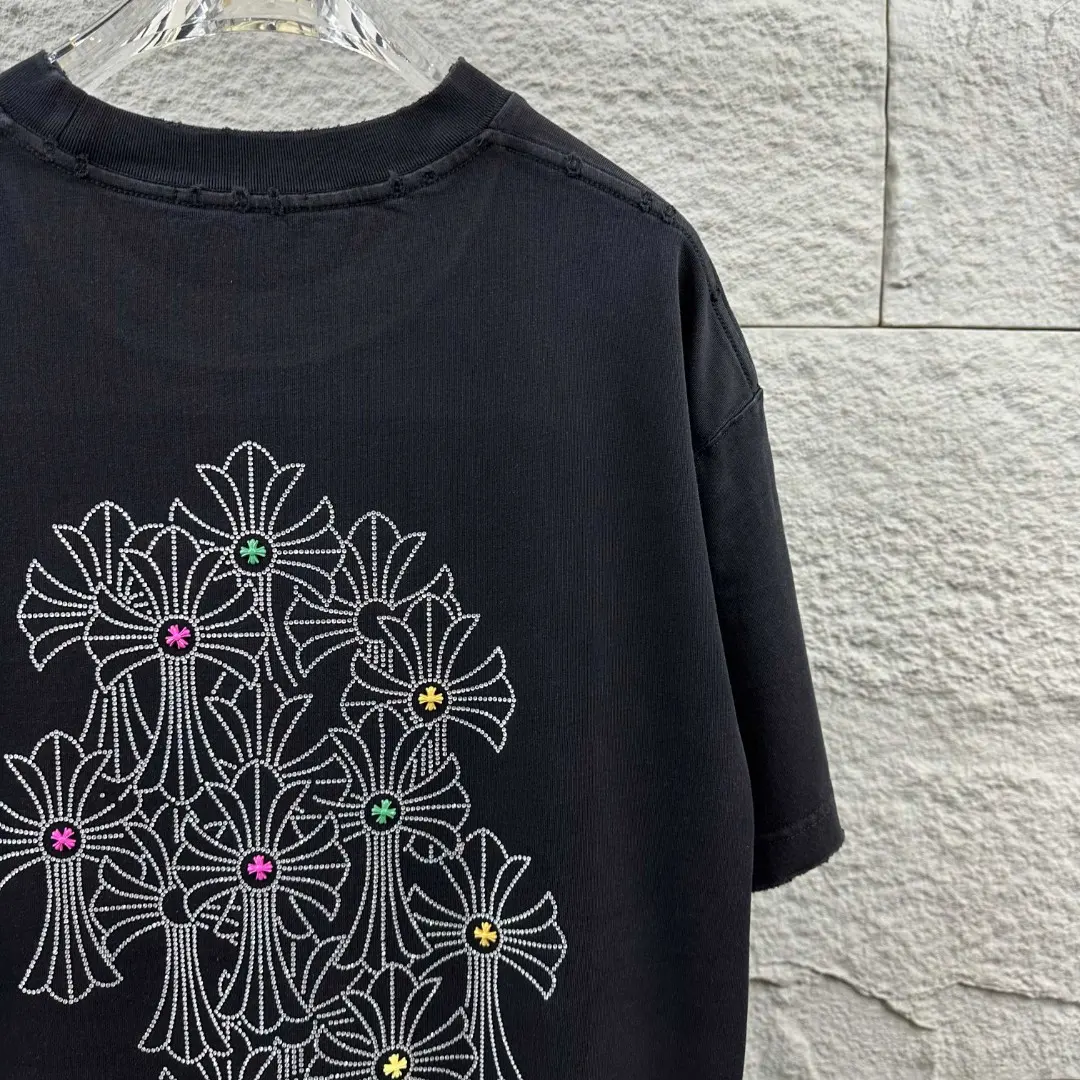 Rhinestone Cross Motif Washed Cotton T-Shirt D15019696 — view 7