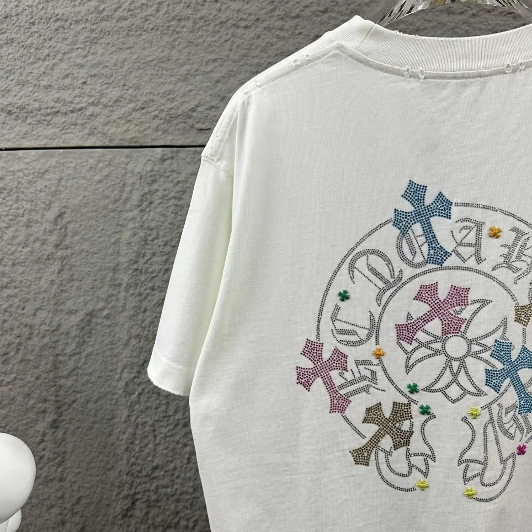 Distressed Rhinestone Logo Cotton T-Shirt D15019688 — view 9