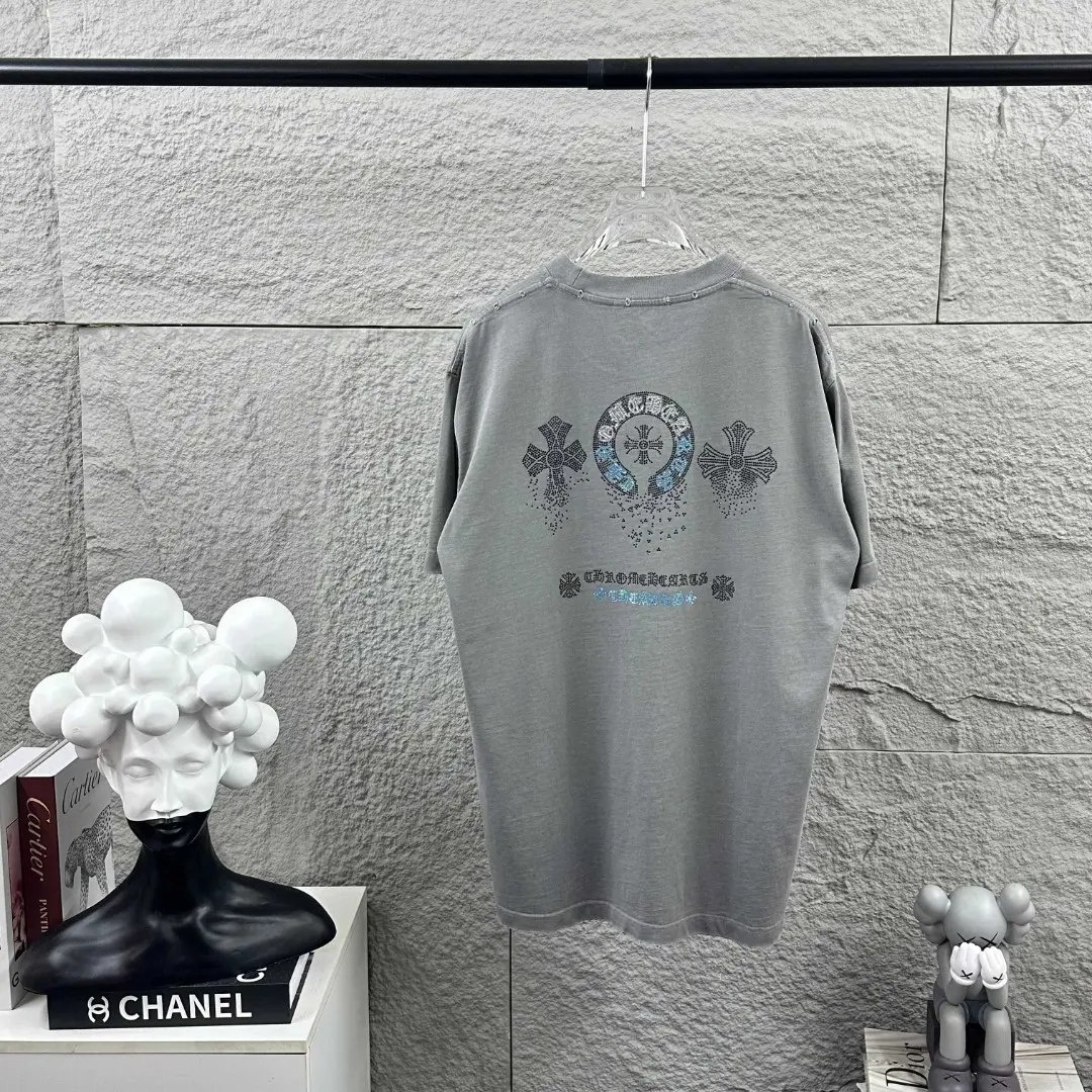 Rhinestone Embellished Distressed Cotton T-Shirt D15019694