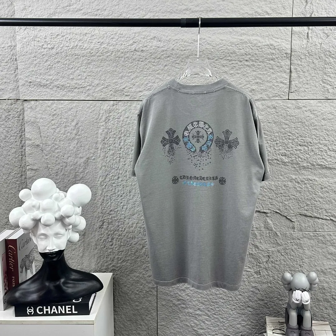 Rhinestone Embellished Distressed Cotton T-Shirt D15019694