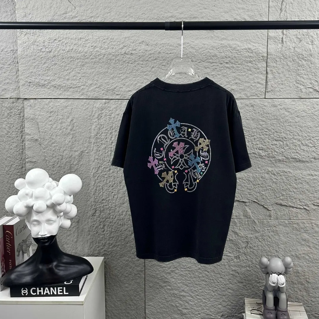 Rhinestone Horseshoe Logo Distressed T-Shirt D15019689