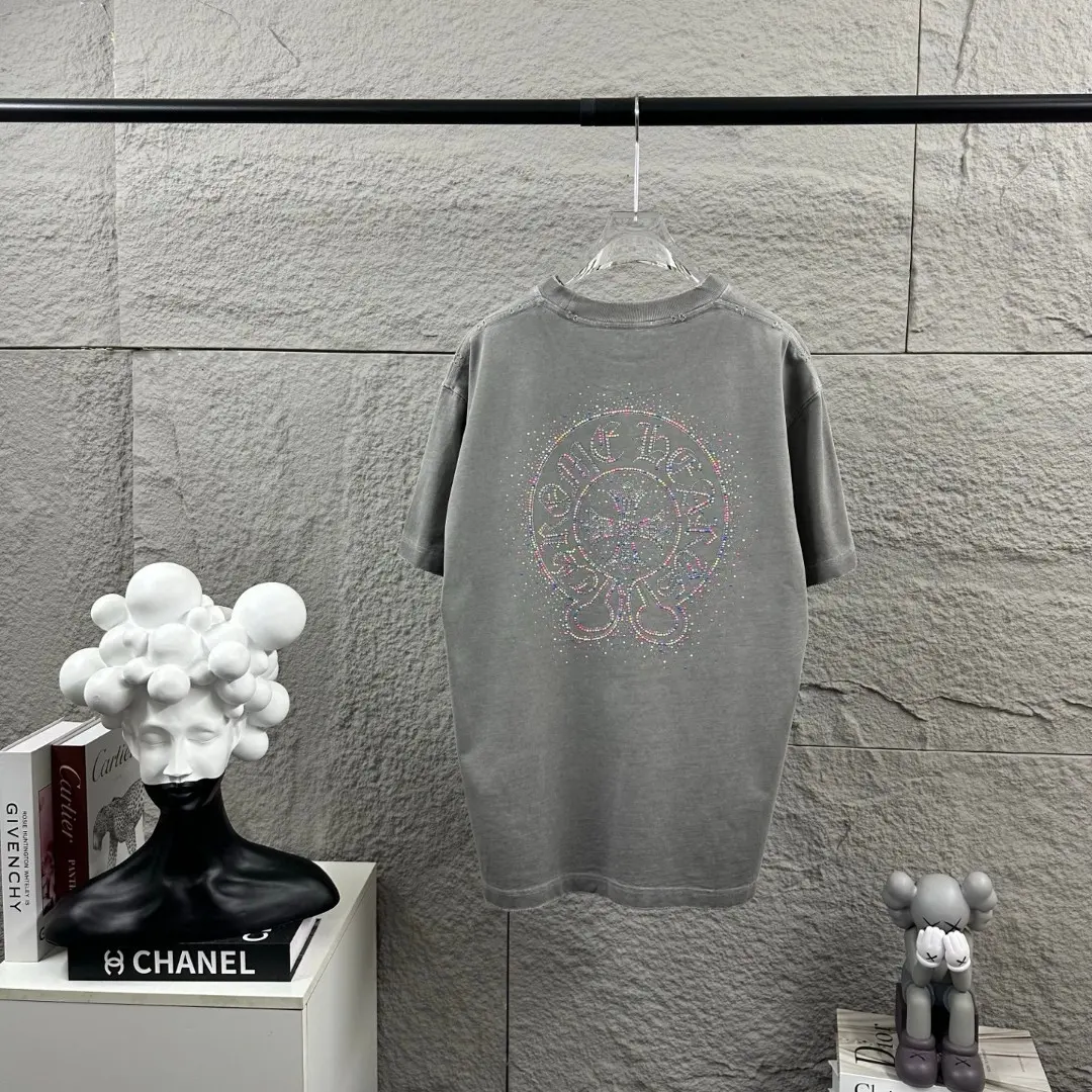 Rhinestone Logo Washed Cotton T-Shirt D15019658