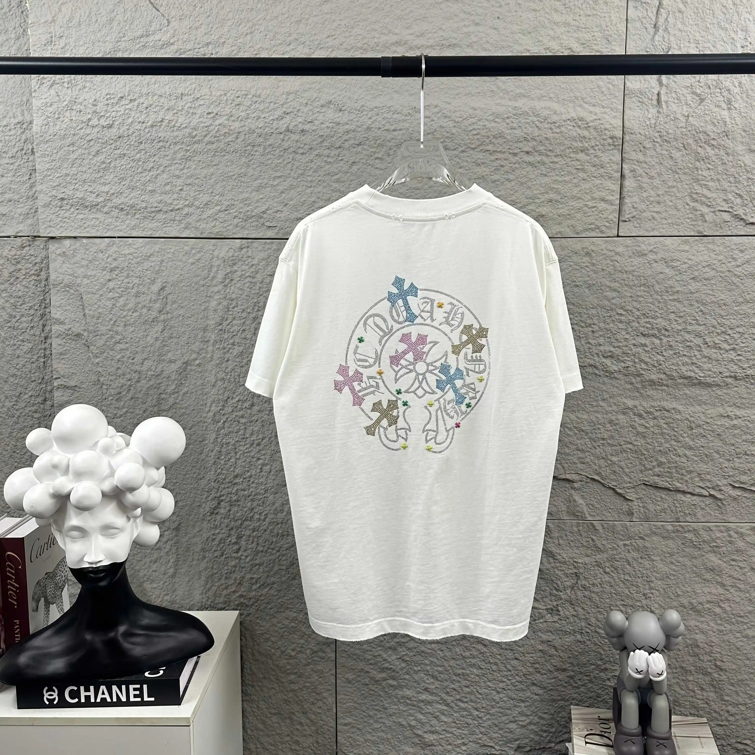 Rhinestone Embellished Distressed Cotton T-Shirt D15012481