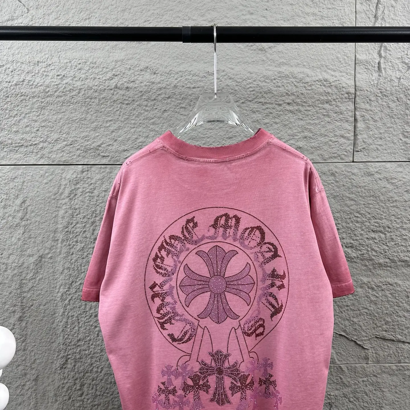 Rhinestone Logo Distressed Cotton T-Shirt D15019724 — view 3