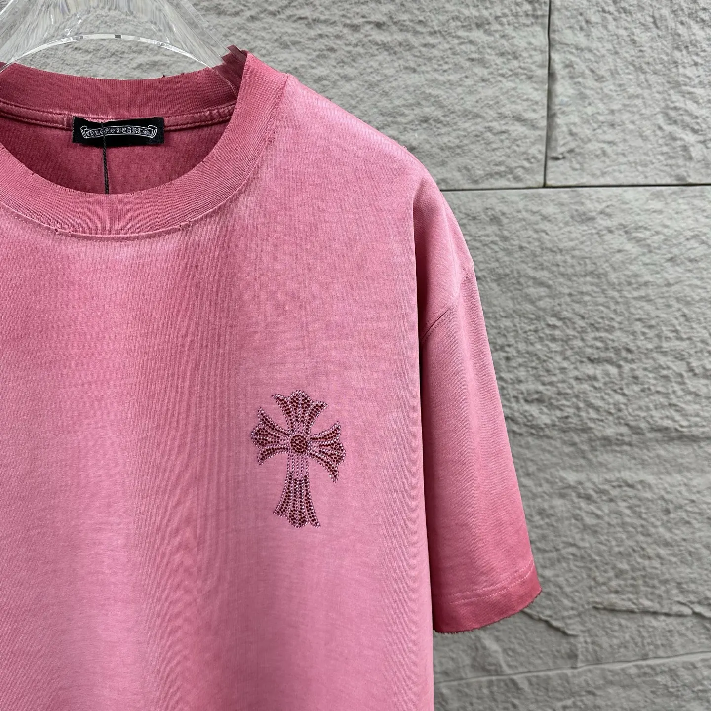 Rhinestone Logo Distressed Cotton T-Shirt D15019724 — view 5