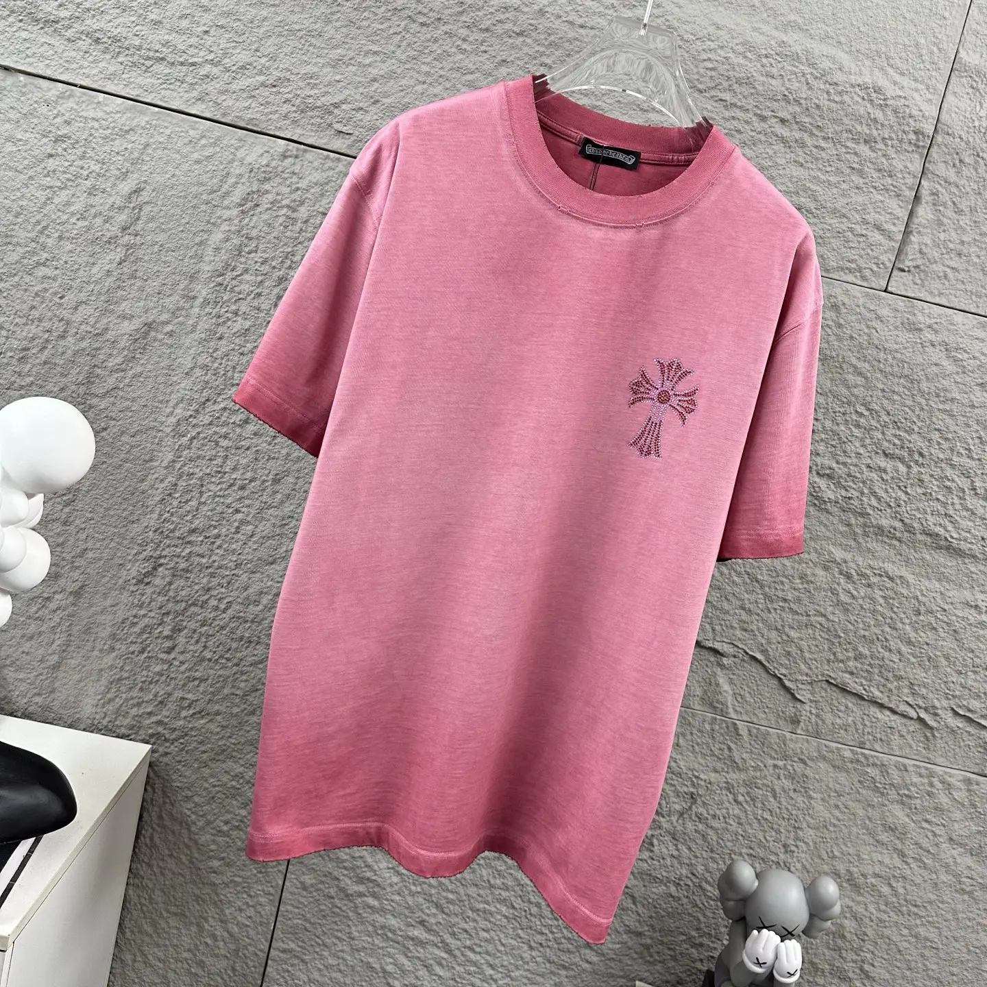 Rhinestone Logo Distressed Cotton T-Shirt D15019724 — view 7