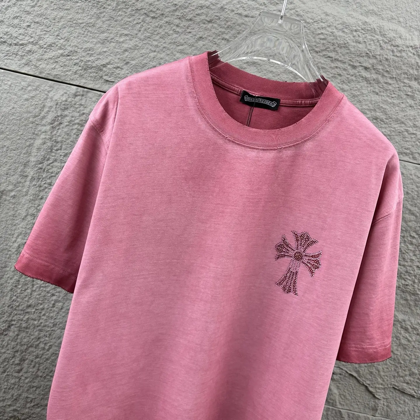 Rhinestone Logo Distressed Cotton T-Shirt D15019724 — view 8