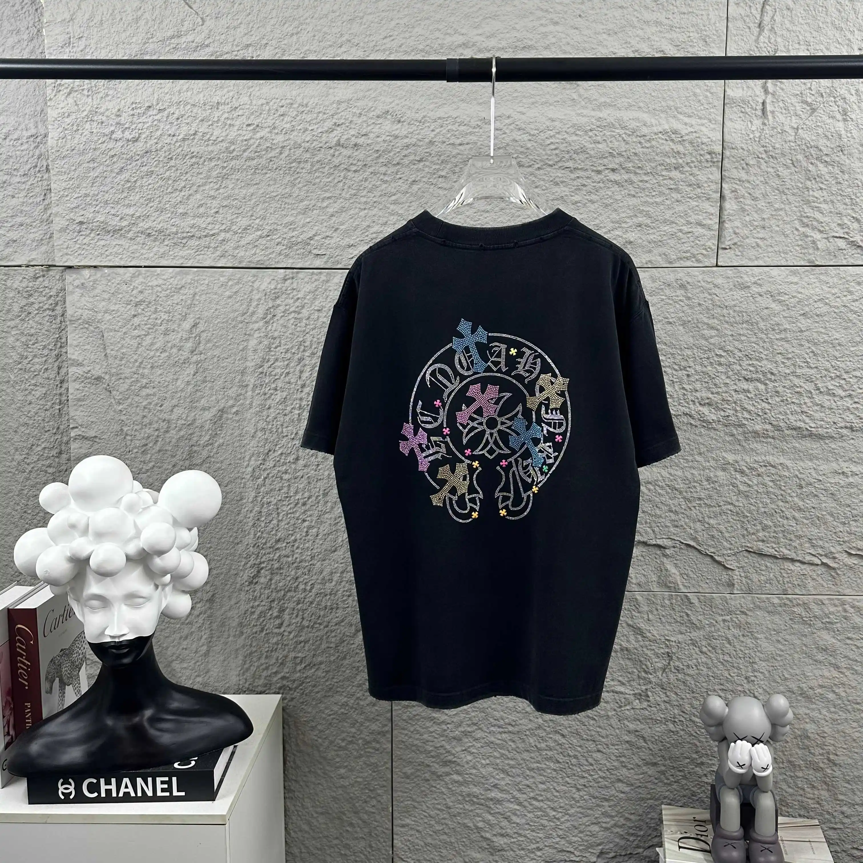 Rhinestone Horseshoe Logo Cotton T-Shirt D15012483