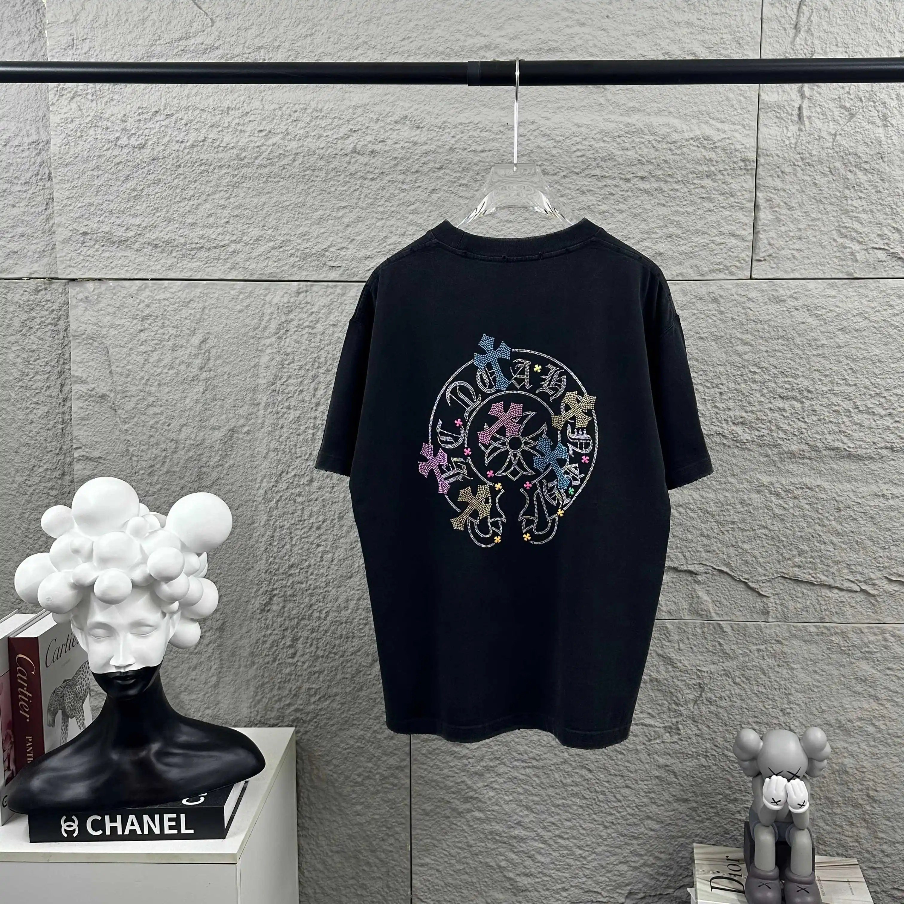 Rhinestone Horseshoe Logo Cotton T-Shirt D15012483