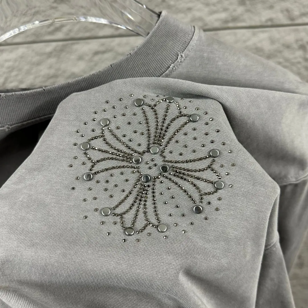 Distressed Rhinestone Logo Cotton T-Shirt D15019646 — view 5